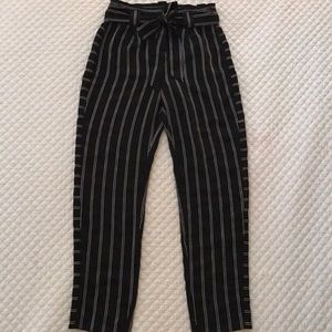 Express Black White Striped Hi-Waist Career Pants